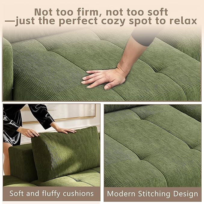 141 Cloud Sectional Couch for Living Room Oversize Boneless Modular Sectional Sofa with Deep Seat L Shaped Modern Cloud Sleeper Sofa Bed with Chaise Green