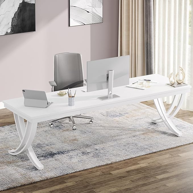 Tribesigns 2-Person Office Computer Desk 78.7-Inch Extra Long Desk Large Double Writing Desk for Home Office Workstation Work Desk for Two People with Stylish Legs (White)
