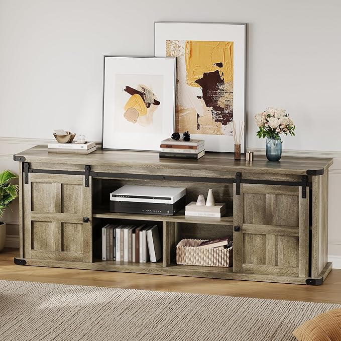 GAOMON 70 Farmhouse TV Stand for 80/75/70 Inch TVsEntertainment Center Storage Cabinets w/Power Outlets and Sliding Barn DoorRustic TV Stands for Living RoomMedia Console Cabinet