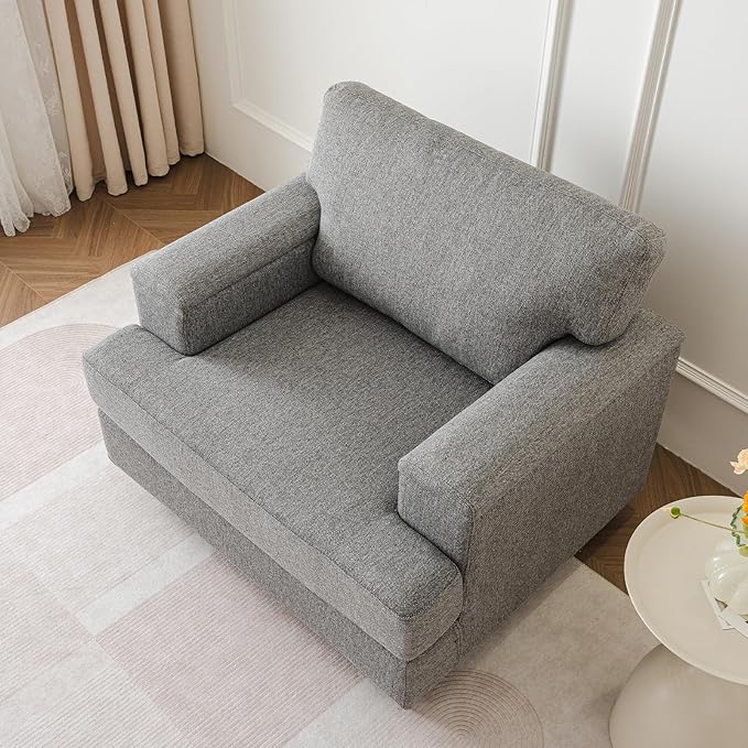 Oversized Living Room Chairs Set of 2Comfy Accent Chair with Armrest OrganizerUpholstered Linen Fabric Armchair Thick CushionBig Reading ChairSofa Chair for BedroomDark Gray