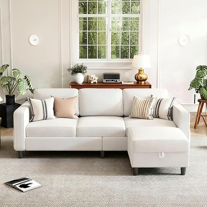 Small Sectional Couch L Shaped Sectional White Couch in a Box Small Couches with Ottoman 3 Seater Sofa for Living Room Apartment Dorm Office