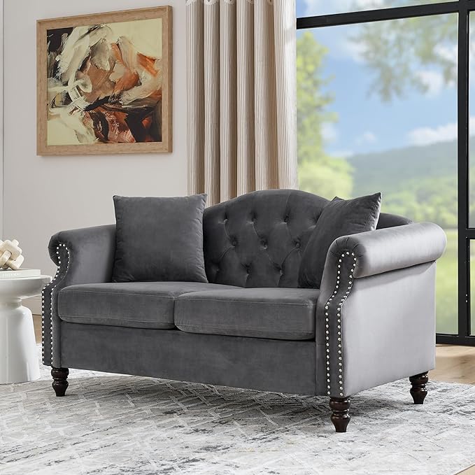 Modern Velvet Loveseat 57 Inch Sectional Couch Luxury 2 Seater Deep Couch with NailheadUpholstered Sofa for Living Room Bedroom Apartment