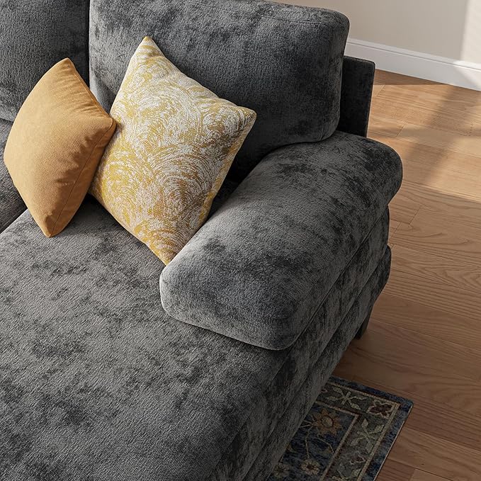 Sectional Couches for Living Room | 112 Inch U-Shaped Sectional Couch | 4 Seat Sofa Set with Double Chaise for Apartment | Dark Grey Chenille