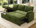 VanAcc Sleeper Sofa Sofa Bed with Storage Chaise Convertible Sofa Bed with Pull Out Couch l Shaped Couch for Living Room Linen Green