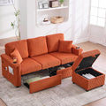 L Shaped Sectional Sofa with Storage &amp Movable Ottoman 76 Corduroy 3 Seater Sectional Couch with USB Charging Cup Holder &amp LED Light Couches for Living Room Orange
