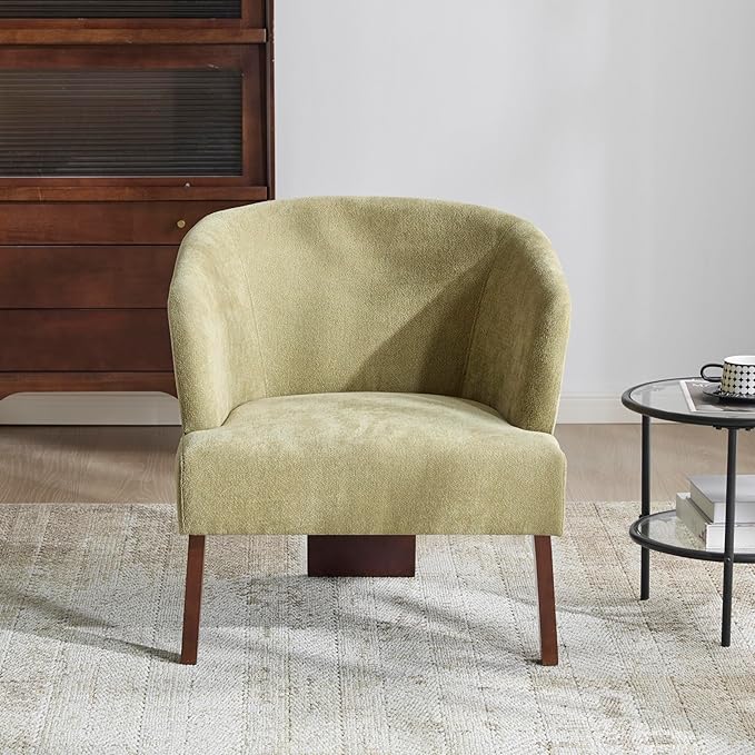 Christopher Knight Home Ashby Mid-Century Modern Fabric Accent Chair Living Room Solid Wood Lounge Sofa Chair Bedroom Soft Cushion Comfy Reading Chair Home Office Sofa Barrel Armchair Olive Green