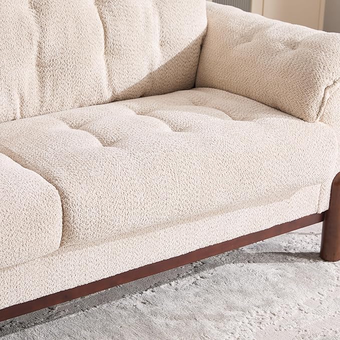 Merax 83.5 Oversized Loveseat Sofa Mid-Century Modern Tufted Boucle Upholstered 3-Seater Couch with Wooden Frame &amp 2 Pillows Cozy Leisure Couches for Living Room Office Breathable Material Be