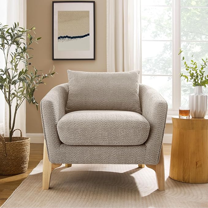 VANOMi 32 Living Room Chairs Comfy Chair for Bedroom with Thick Cushion Sharpe Arm Chair for Reading Office Apartment Camel