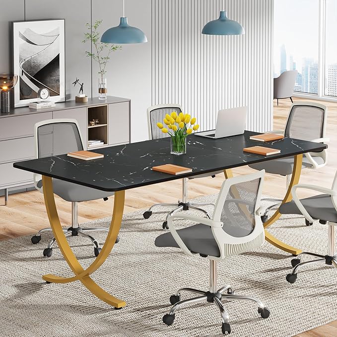 Tribesigns Executive Desk 63” W x 31.5” D Large Office Desk Modern Computer Desk Conference Table Meeting Room Table Business Furniture for Home Office Black and Gold
