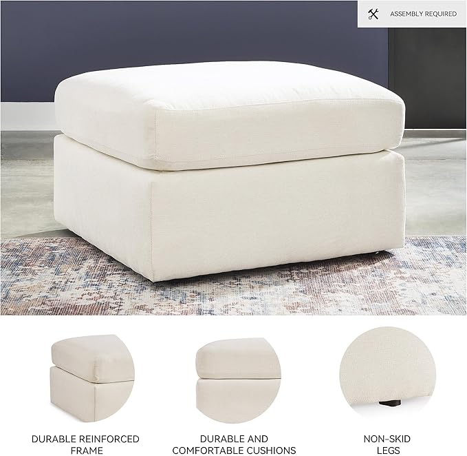 Signature Design by Ashley Modmax Contemporary Stain Resistant Upholstered Oversized Accent Ottoman with Non-Skid Legs White