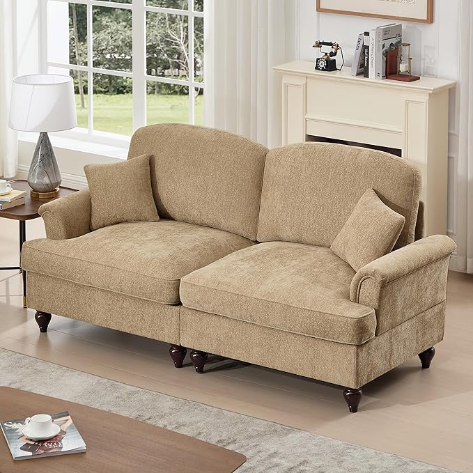 76 Chenille Loveseat Couch for Living Room Traditional Sofa with Detachable Ruffled Skirt Flared Arms Spindle Legs Comfy Mid Century Small Couches for Bedroom Small Spaces Apartment(Coffee)