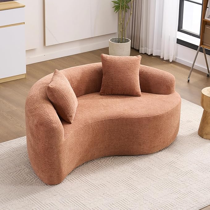 66.9'' Modular Sectional Loveseat Chenille Upholstered Boneless Curved Loveseat with Deep SeatCombination Round Sofa for Coffee Shop Game Room Office (Coral 66.9 Inch)