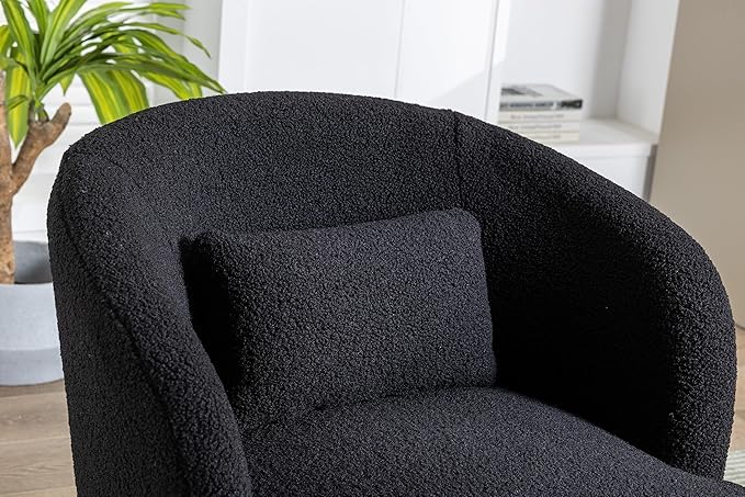 30.32 W Accent Chair Upholstered Curved Backrest Reading Chair Single Sofa Leisure Club Chair with Golden Adjustable Legs for Living Room Bedroom Dorm Room (Black Boucle)