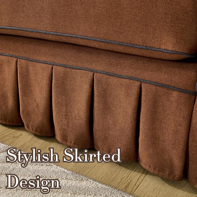 3 Seats Modular Sectional Sofa Couch 98 Modern Brown Linen Fabric Cloud Couches with Skirts &amp Washable Covers Oversized Upholstered Accent Sofa Couch with Deep Seat &amp Pillow for Living Room