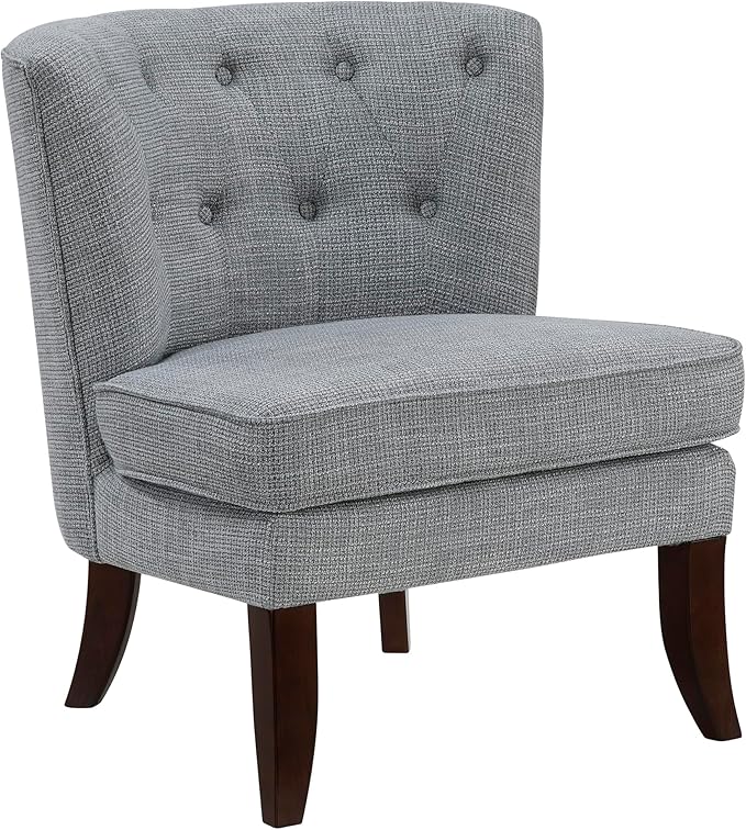 Lexicon Accent Chair Textured Fabric Upholstered Armless Chair with Solid Wood Legs Button Tufted Curved Back for Living Room/Bedroom/Office/Waiting Area Dark Gray