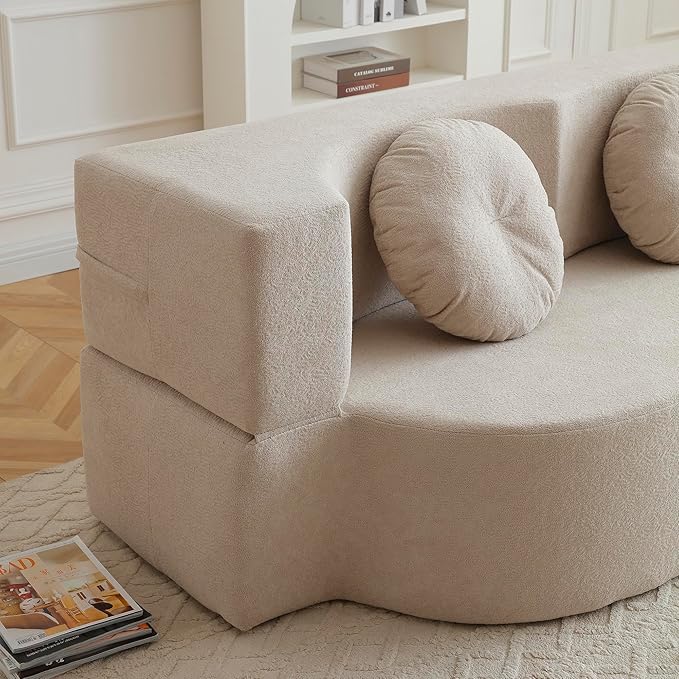 KEIKI 2-in-1 Folding Sofa Bed with Pillow Queen Sleeper Sofa Floor &amp Futon Loveseat Couch Foam Folding Mattress for Living Room Guest Use Office Apartment No Assembly Required Beige