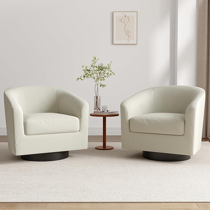 Lumibee Swivel Accent Barrel Chairs Upholstered Comfy Swivel Round Barrel Chair 360° Rotation Single Sofa Club Armchair for Living Room Reading Room Bedroom Beige