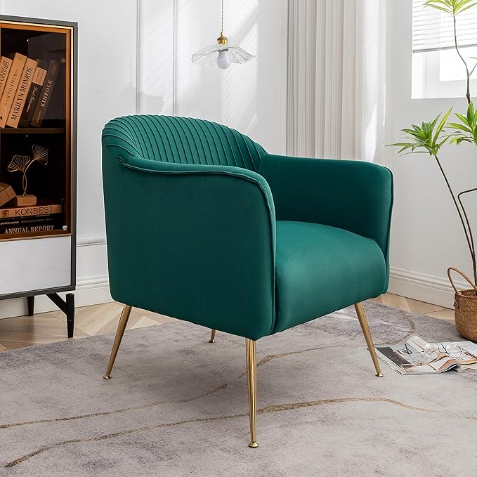 Contemporary Velvet Accent Chairs for Living Room Bedroom and Entryway Modern Armchair with Sleek Metal Legs Elegant Seating Solution for Small Spaces Green
