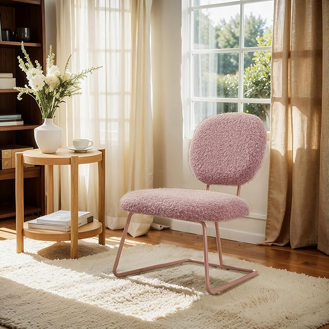 Art Leon Accent Chairs Set of 2- Fabric Upholstered Armless Slipper Chairs Living Room Side Chairs with Metal Legs for Lounge Bedroom Office Pink