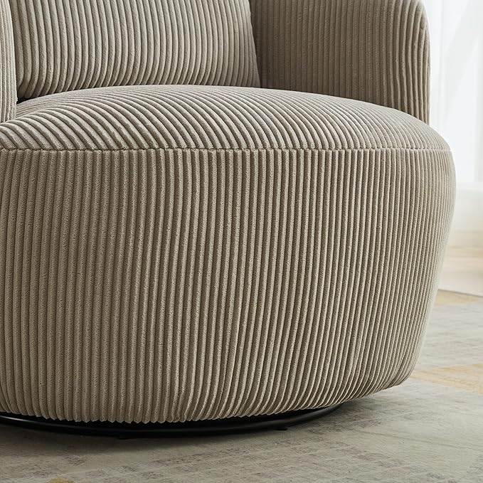 34.25 Swivel Barrel Chair Round Accent Barrel Chair Modern Wide Armchair Upholstered Corduroy Lounge Comfortable Sitting Single Seat Rotating Base for Living Room Office Chair Light Gray
