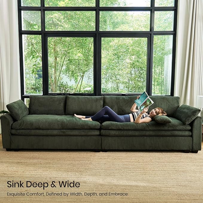 Belffin Large Modular Sectional Sofa with Double Deep Chaise 104 Corduroy U Shaped Couch with 9 Soft Dual-Layer Seats Cushion Sectional Couches for Living Room Apartment Green