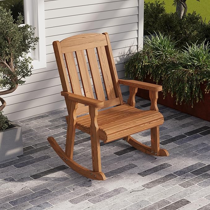 Amish Heavy Duty 600 Lb Mission Pressure Treated Rocking Chair (Oak Stain)