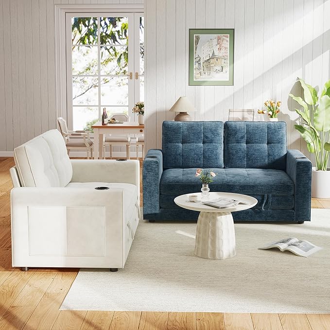 WorthFurni Convertible Sofa BedSleeper Sofa Floor Sofa Bed for Small Spaces Folding Couch Bed - Blue