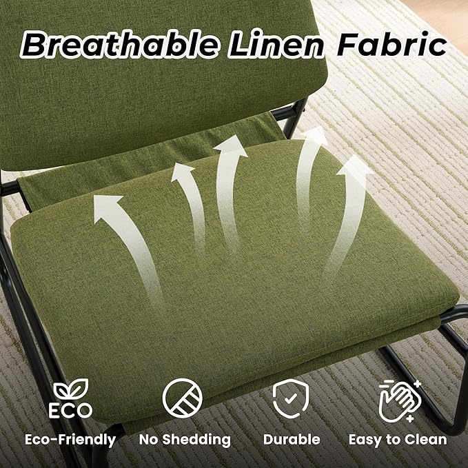 DAICO Modern Accent Chair Armless Sling Accent Chairs Comfy Upholstered Side Sitting Chairs with Metal Frame for Living Room Bedroom Balcony Garden Linen Green