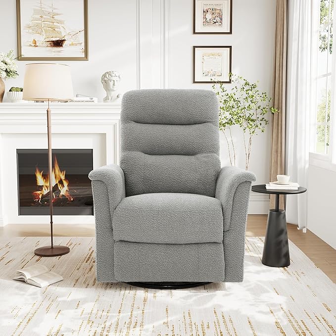Manual Recliner Chair with Two Adjustable Positions Rocking and Swivel Recliner Rocking Recliner Massage Recliner with 8-Point Massage Function and Adjustable Backrest for Living Room (Grey15)