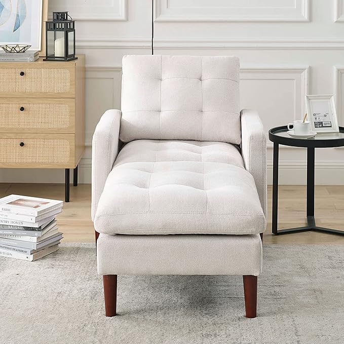 Modern Fabric Single Sofa Chair Living Room Chair Comfortable Armchair with Solid Wood Legs Tufted Chair for Reading or Lounging