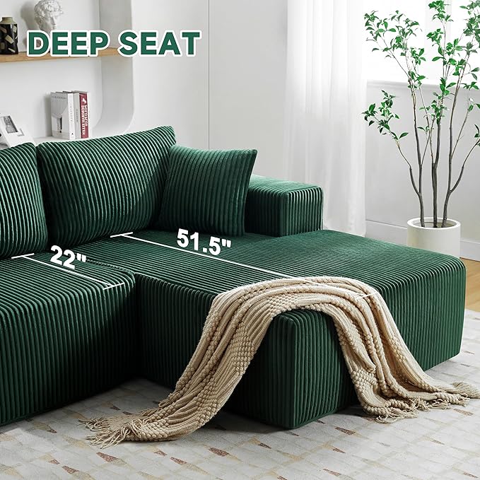 HUATEAN 108” Modular Sectional Sofa Cloud Sectional Couch with Deep Seat Modern Modular L-Shape Sofa Couch with ChaiseUpholstered Couches for Living Room Bedroom (Corduroy Green)