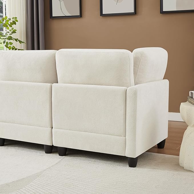 121'' 7-Seater Modular Sectional Upholstered Couches Chenille Cloud Couch with Movable OttomanL/U-Shape Modern Sofa for Living RoomBeige