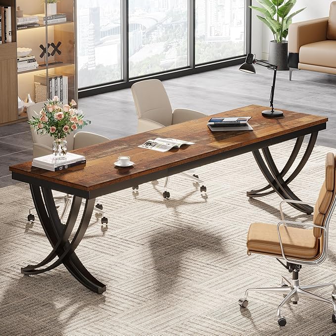 Tribesigns 2 Person Office Computer Desk 78.7-Inch Extra Long Desk Large Double Desk for Two People Workstation Work Desk for Home Office with Stylish Legs (Brown)