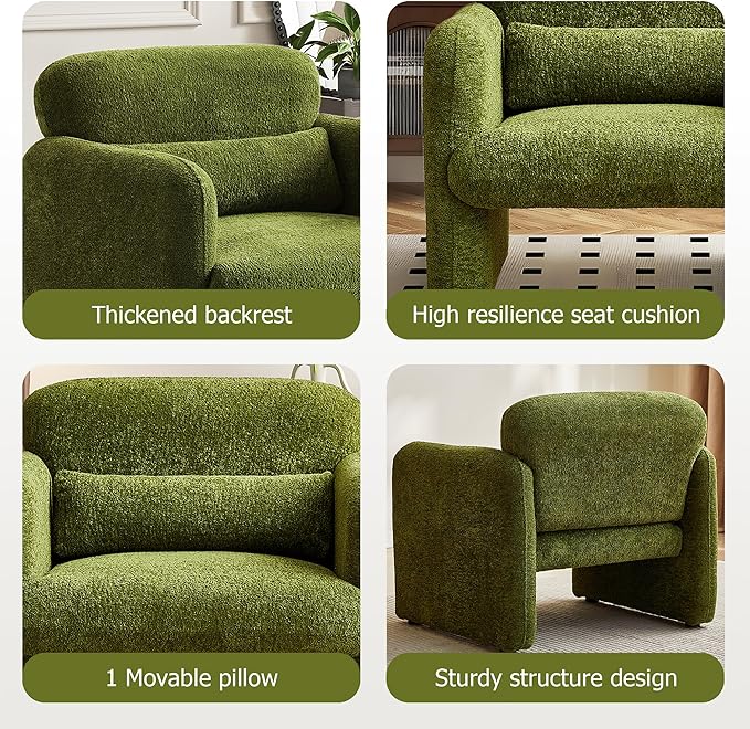 Modern Accent Chair 33.86inch Upholstered Comfy Reading Armchair with Solid Wood Legs &amp High-Density SpongeVelvet Simple Leisure Sofa Chair for Living Room Bedroom Small SpacesGray
