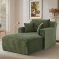 65.4 Green Oversized Chaise Lounge Chair Indoor Modern Corduroy Lounge Couch Comfy Upholstered Sleeper Sofa with Throw Pillows Fluffy Reading Chair Bed for Living Room