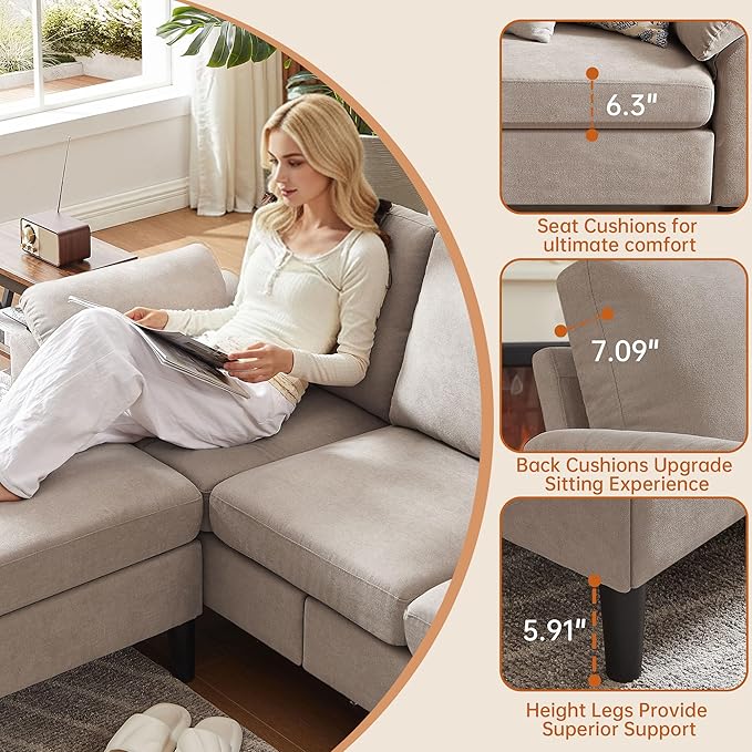 Convertible Sectional Sofa Modern 3 Seater Sofa and Loveseat Set with Storage Ottoman L Shaped Couch with Reversible Chaise 2 Piece Sofa Set for Living Room Apartment Beige