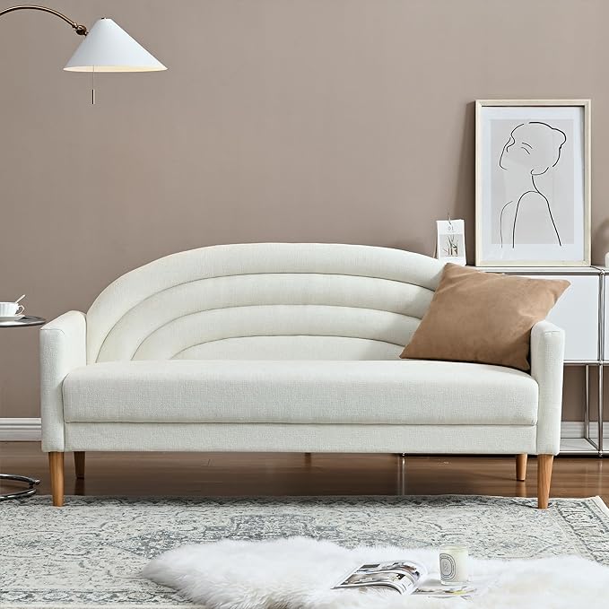 YUHUASHI Stylish Rainbow Sofa 3-Seater Sofa Sturdy Solid Wood Legs for Studio Bedroom Home Office 64-Inch Wide Linen Fabric (64 Three-Person Sofa Cream)