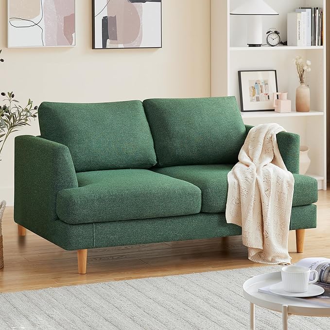 Loveseat Sofa 56 Mid Century Modern Small Couches for Small Spaces Love Seat with 2-Seat Upholstered Cushion Sofa Couches for Bedroom Living Room Apartment Office (Green)