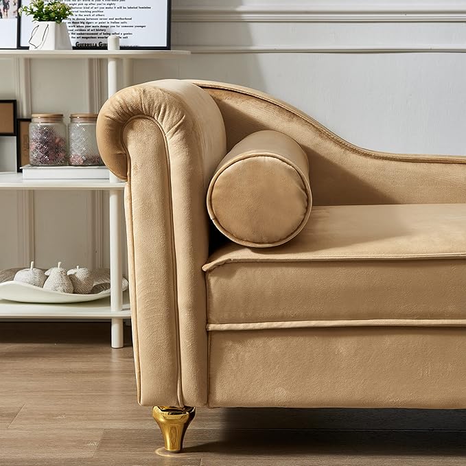 60.6 Velvet Chaise Lounge Sleeper Sofa with Large Hidden Storage &amp Lumbar Pillow Upholstery Tufted Lounge Chair Indoor with Gold Metal Legs &amp Armrest Reclining Sofa Chair for Living RoomBe