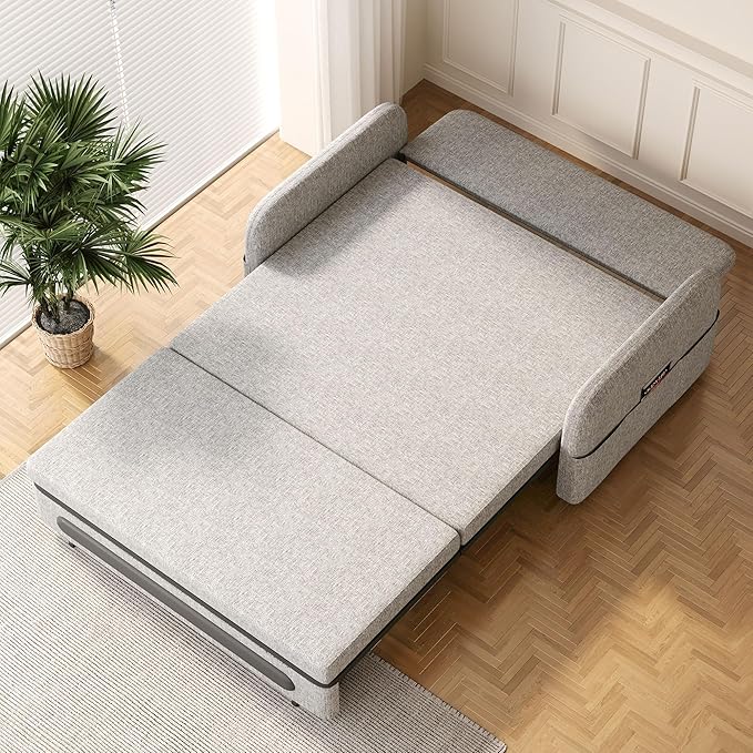 Pull-Out Sofa Bed - Versatile Futon Sleeper Couch for Living Room and Small Spaces(34.25 D x 59.84 W x 37.4 H)- Gray/White RV Lounge (61.61 Gray)