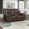 Lexicon Double Recliner Loveseat with Center Console Wall Hugger Manual Reclining Couch Textured Microfiber Upholstered Dual Reclining Love Seat Home Theater Seating Required Assembly Dark Brown