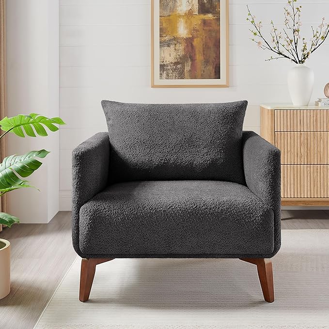 Oversized Accent Chair Modern Boucle Armchair for Living Room Sets of 2 - 37 Wide &amp Cozy Reading Chair with Solid Wood Legs Dark Gray Upholstered Lounge Chair for Bedroom &amp Office (Easy Asse