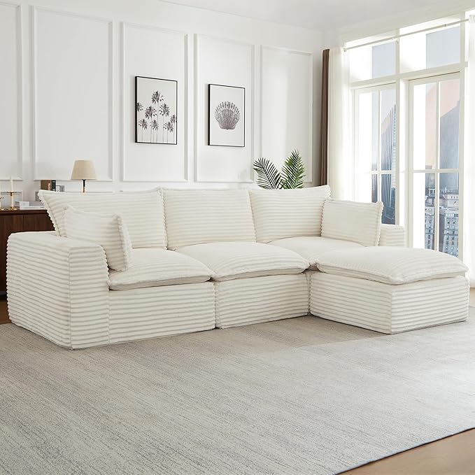KEIKI 110 Cloud Sectional Sofa with Ottoman Convertible L-Shape Couch for Apartments Space-Saving Modular Design for Small Living Rooms &amp Modern Homes