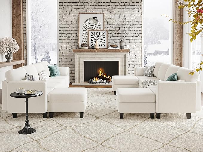 Modular Sectional Sofa Comfy Cloud Couch Sectionals Convertible Modular Couch with High Density Memory Foam 6 Seat U Shaped Sectional Couches for Living Room Washable Cover Beige | Comfortable C