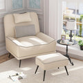 Yongqiang Faux Leather Accent Chair with Ottoman Modern Upholstered Large Sofa Chair for Living Room Bedroom Lounge Chair Armless Accent Chair and Ottoman Set Beige