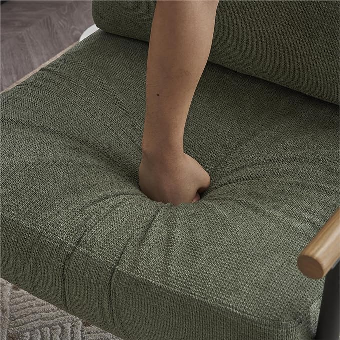Upholstered Mid Century Lounge Chair Reading Armchair Chenille Fabric Modern Arm Chair with Metal e Accent Chair for Living Room Green