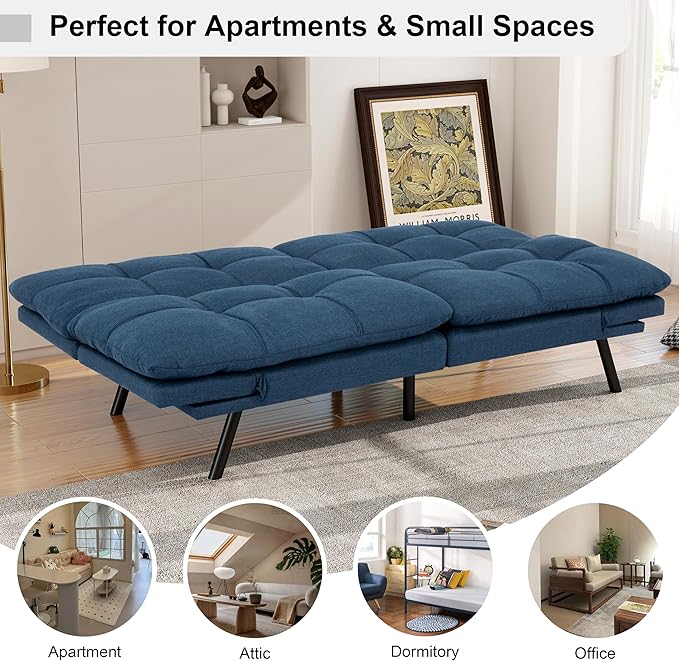 MUUEGM Futon Sofa Bed 71 Comfortable Memory Foam Futon Sofa with Adjustable Backrest &amp ArmrestsConvertible Folding Loveseat Recliner Sleeper Sofa Bed for Compact Living Room Apartment Office