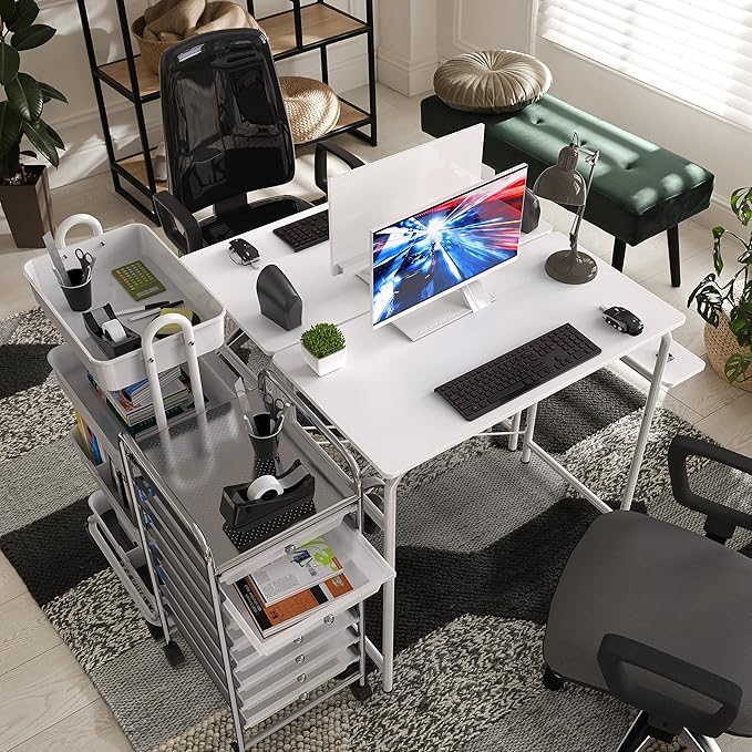 SHW Small Gaming Home Office Computer Desk with Shelf White