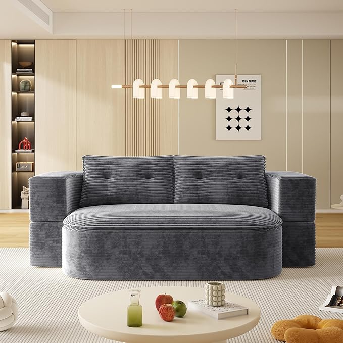 80 Convertible Folding Sofa Bed with Multi Functional BlanketKing Size Folding Mattress Sleeper Cloud Floor CouchCorduroy Boneless Sectional Couches for Living Room Bedroom (Dark Grey)