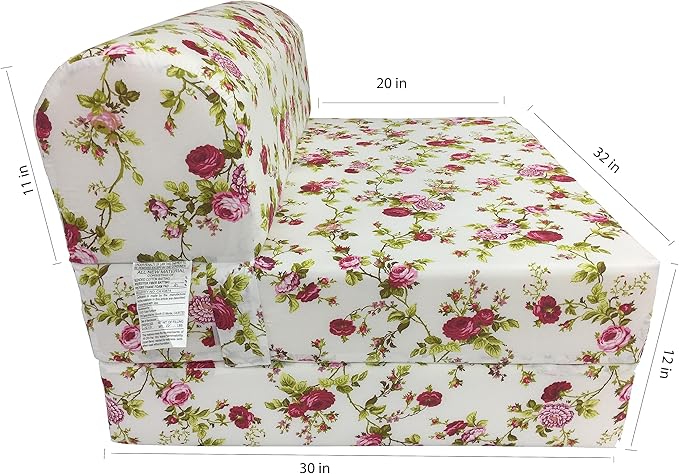 D&ampD Futon Furniture Sleeper Chair Folding Foam Beds Portable Studio Guest Sofa Bed 6 x 32 x 70 Red Roses White
